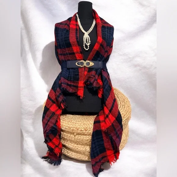 DONATED: ✨ Red & Navy Plaid Oversized Blanket Scarf | Buffalo Check Wrap - Picture 3 of 3